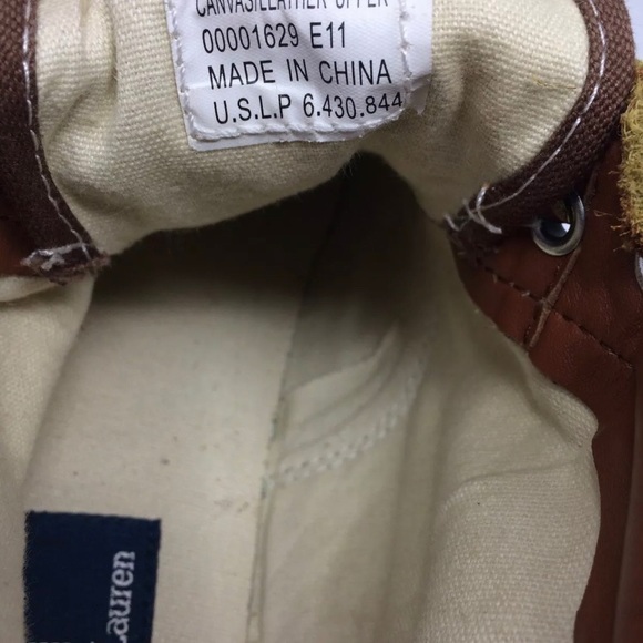 POLO RALPH LAUREN  Brown Canvas Leather Shoes - Picture 6 of 6